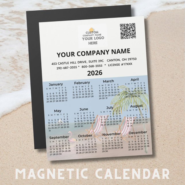 2026 Beach Magnet Kalender Business Logo QR Code (Von Creator hochgeladen)