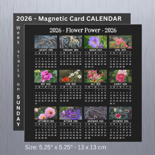 2026 Benutzerdefinierter schwarzer Blume-Kalender  Magnetkarte