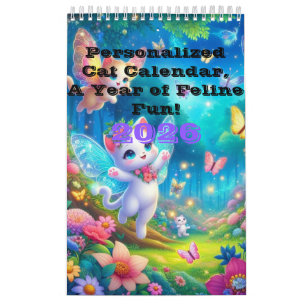 2026 Bezauberter Feen-Kalender mit süßer Katze Per Kalender