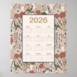 2026 Birds Flowers Calendar Poster