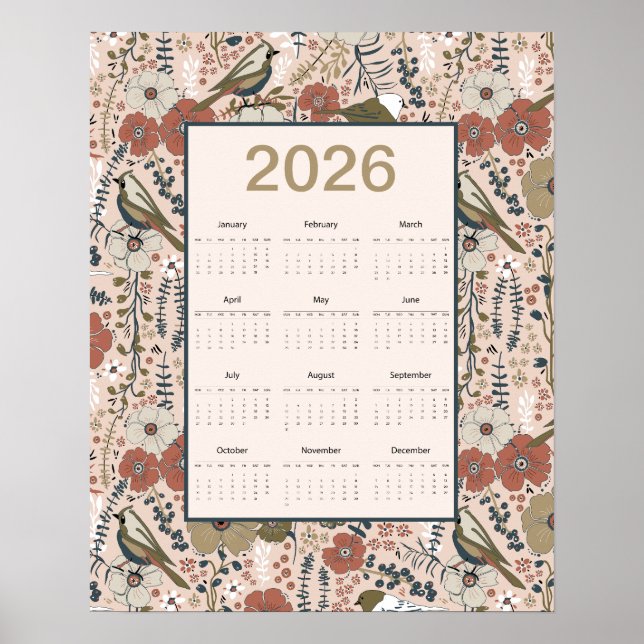2026 Birds Flowers Calendar Poster (Vorne)