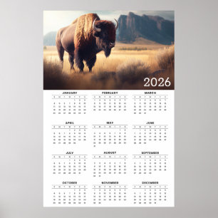 2026 Bison- und Berglandschaftskalender Poster