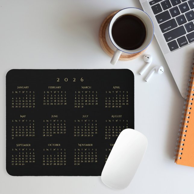 2026 Black Gold Full Year Calendar Home Office Mousepad (2026 Black Gold Full Year Calendar Home Office Mouse Pad)