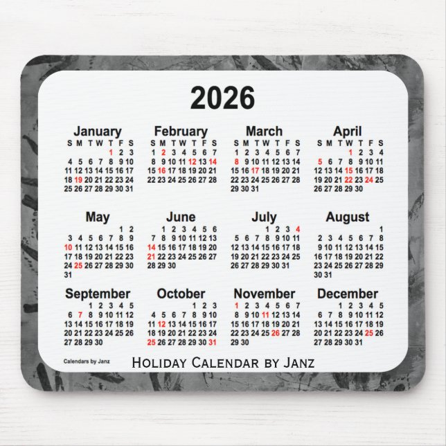 2026 Black Holiday Art Kalender von Janz Mouse Pad Mousepad (Vorne)