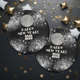 2026 Black Silver Glitter New Year's Eve Party  Pappteller