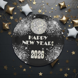 2026 Black Silver Glitter New Year's Eve Party  Pappteller