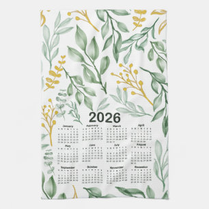 2026 Blätter und goldgelbe Blüten Geschirrtuch