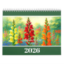 2026 Blumenmuster - Farbige botanische Illustratio
