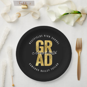 2026 Bold GRAD Goldfolie Stilvolle Abschlussfeier Pappteller