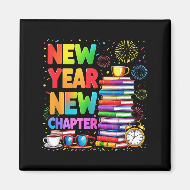 2026 Bookworm Funny Happy New Year Chapter Book Lo Magnet (Vorne)