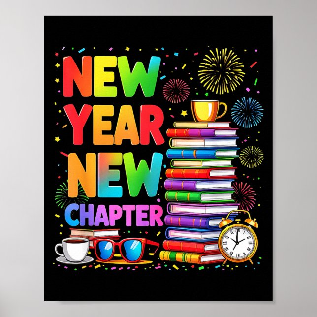2026 Bookworm Funny Happy New Year Chapter Book Lo Poster (Vorne)
