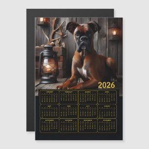 2026 Boxer-Hundekalender – Porträt einer rustikale Magnetkarte