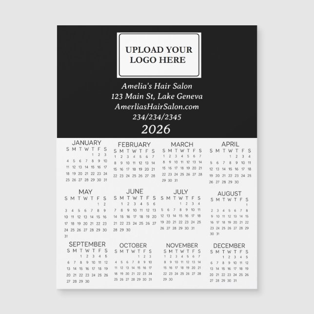2026 Business Logo Mini Calendar Magnetkarte (Vorderseite)
