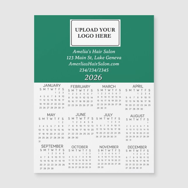 2026 Business Logo Mini Calendar Magnetkarte (Vorderseite)