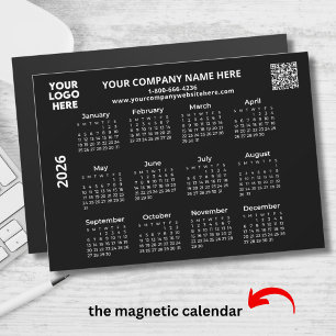2026 Business Your Logo QR Black Calendar Magnet