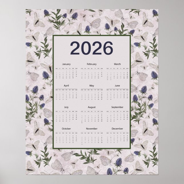 2026 Butterflies Thistle Wall Calendar Poster (Vorne)