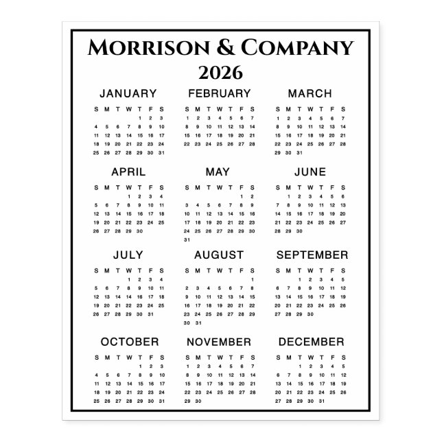 2026 Calendar #3 Four Rows, Three Columns, Name Gummistempel (Prägung)