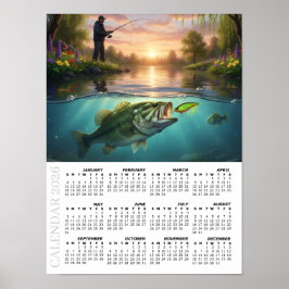 2026 Calendar, Bass Fishing, Spring River / Fish Poster