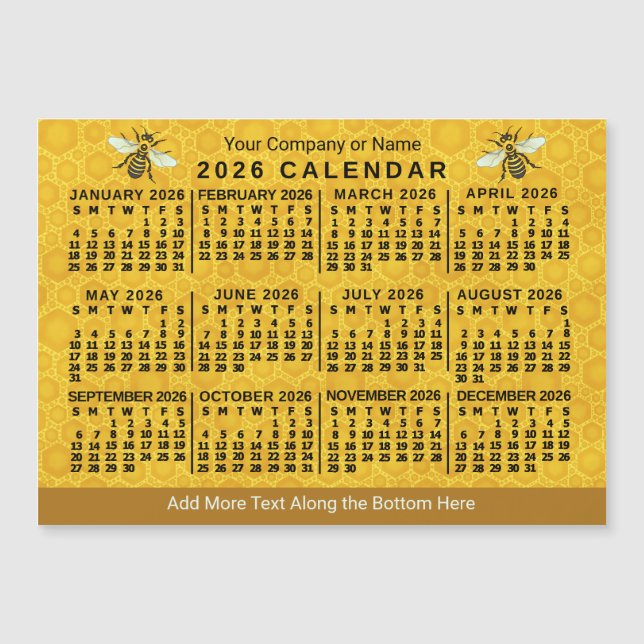 2026 Calendar Bee Honeycomb Custom Apiary Magnet (Devant)