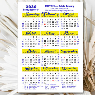 2026 Calendar Blue Script einfach Business Magneti Magnetkarte