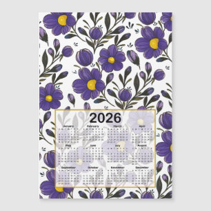 2026 Calendar Blue Violet Blume mit Blätter Magnetkarte