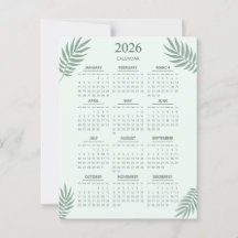 2026 Calendar Boho Blumenästhetische Minze Grün