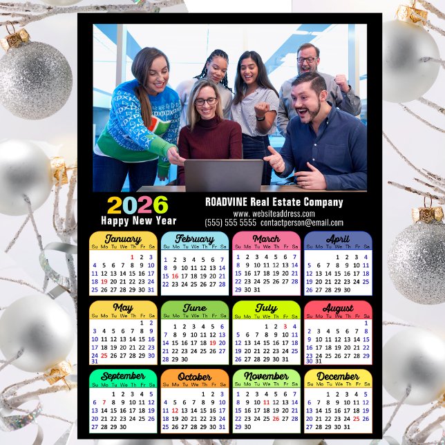 2026 Calendar Business Foto Modernes Schwarzes Mag Magnetkarte (Von Creator hochgeladen)