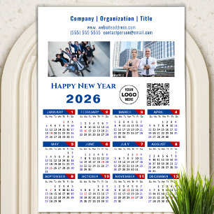 2026 Calendar Business Logo QR Code Blue Magnetic Magnetkarte