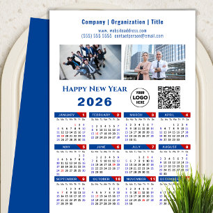 2026 Calendar Business-Logo QR-Code Einfach blau Feiertagskarte
