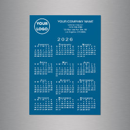 2026 Calendar Business Logo Text Blue Magnet Card