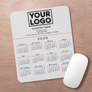 2026 Calendar Business-Logo und Text auf Grau Mousepad