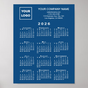 2026 Calendar Business-Logo und Text blau Poster