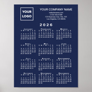 2026 Calendar Business-Logo und Text Navy Blue Poster