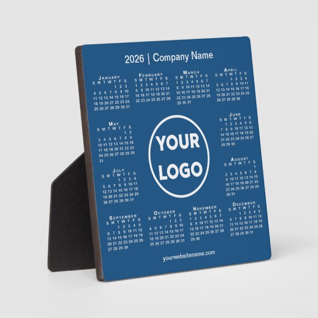 2026 Calendar Company Logo Blue Business Fotoplatte (Vorderseite)