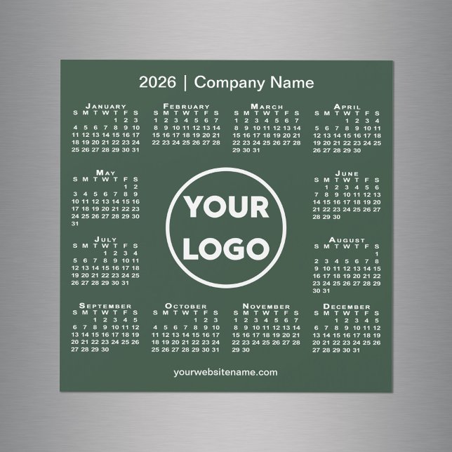 2026 Calendar Company Logo on Forest Green Magnet (2026 Calendar Company Logo on Forest Green Magnet, in situ)