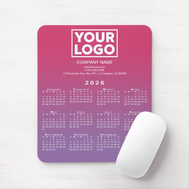 2026 Calendar Company Logo Pink to Purple Gradient Mousepad (Mit Mouse)