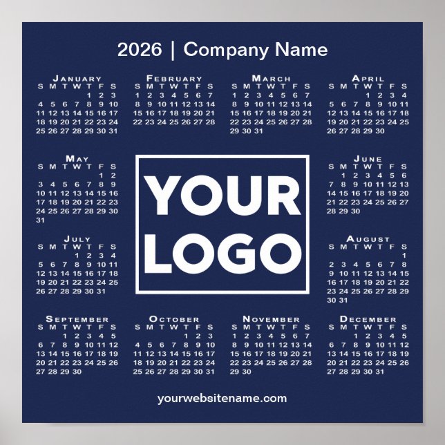 2026 Calendar Company Logo und Name Navy Blue Poster (Vorne)