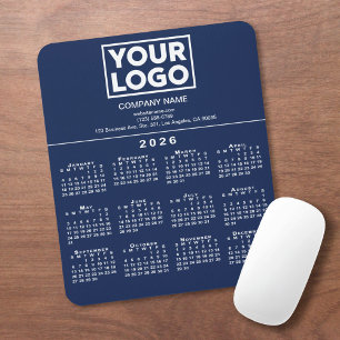 2026 Calendar Company Logo und Text Navy Blue Mousepad