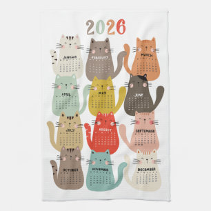 2026 Calendar Earth Tones Cats Geschirrtuch