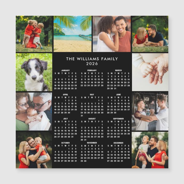 2026 Calendar Family 10 Photo Collage Magnet (Devant)