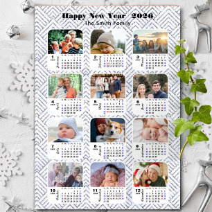 2026 Calendar Family Foto Moderner Silberner Glitz Magnetkarte