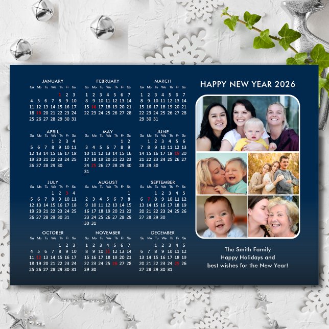2026 Calendar Family Foto Modernes Blue Magnetic Magnetkarte (Von Creator hochgeladen)