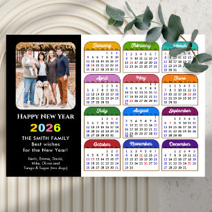 2026 Calendar Family Foto Modernes Schwarz Farbens Feiertagskarte