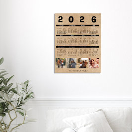 2026 Calendar Family Photo Collage Rustic Kraft Poster