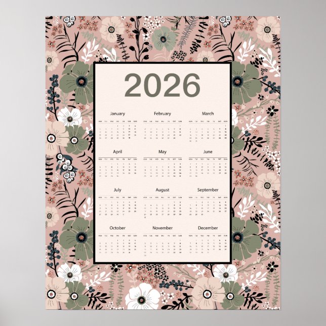 2026 Calendar Floral Pattern   Poster (Vorne)