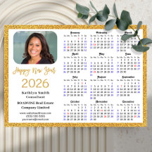 2026 Calendar Gold Glitzer Business Foto Magnetic