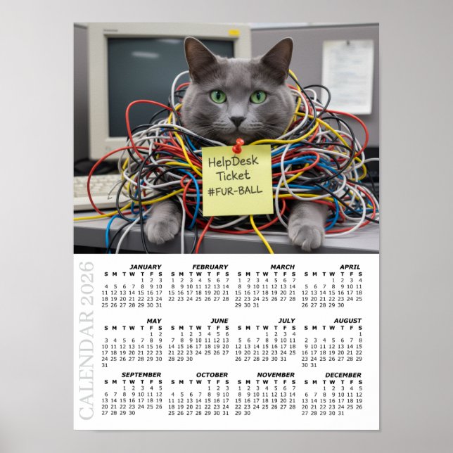 2026 Calendar, Help Desk, IT - Office Fun Cats Poster (Vorne)