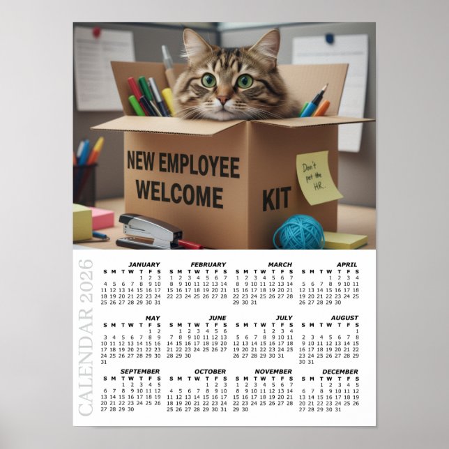 2026 Calendar, HR / New Employee - Office Fun Cats Poster (Vorne)
