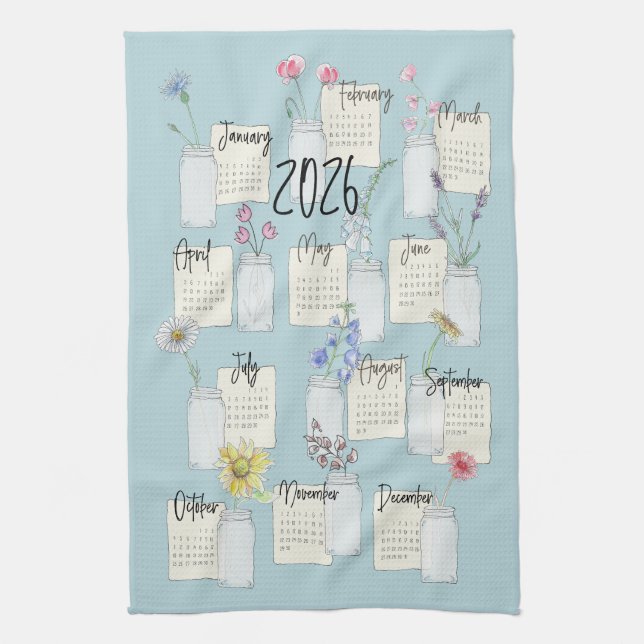 2026 Calendar Küche Handtuch Tee (Vertikal)