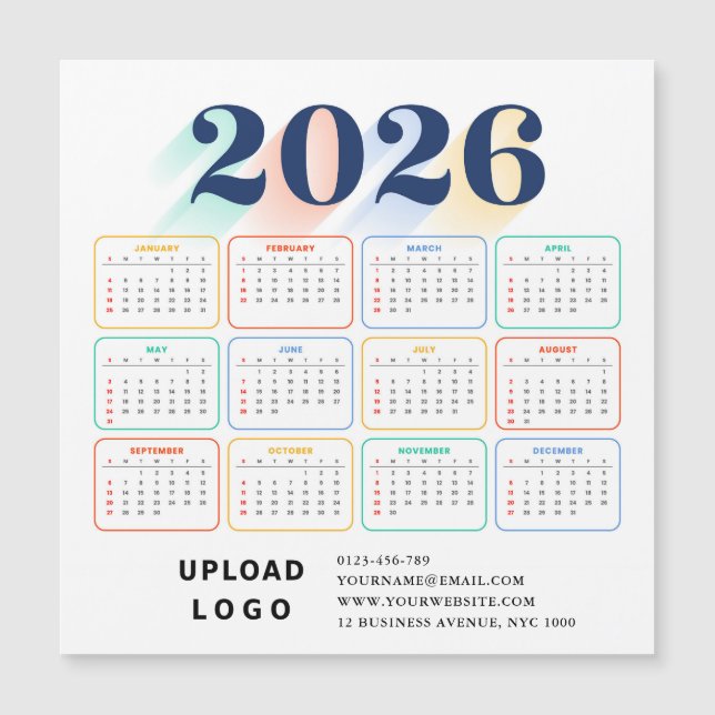 2026 Calendar Minimal Modern Elegant Custom Logo Magnetkarte (Vorderseite)